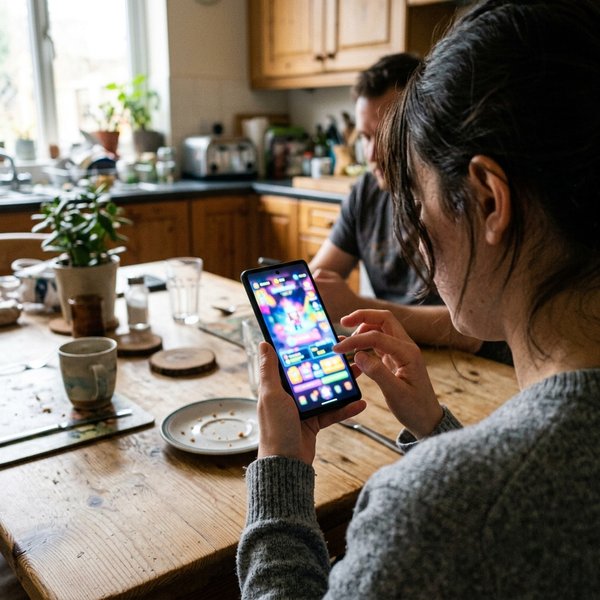 Detail eines Smartphones bei einer Slot-Demo